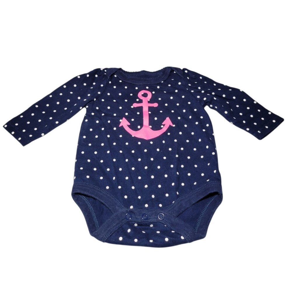 Circo Nautical Anchor Polka Dot Bodysuit NB Navy Pink Long Sleeve Baby Girl